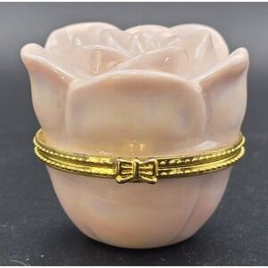 Mary Kay Pink Porcelain Rose TrinketBox Gold Trim Vintage Cosmetic Jar 1990s Y2K